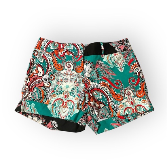 Pants - Vibrant Paisley Patterned Aqua and Pink Shorts